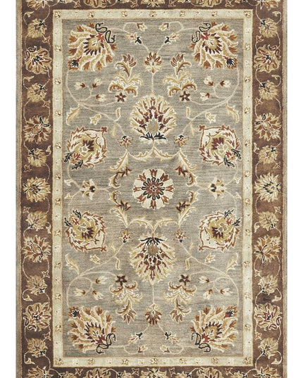 3' X 5' Gray Brown And Ivory Wool Floral Medallion Hand Tufted Area Rug