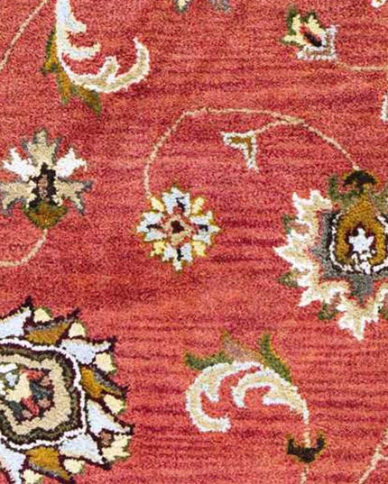 8' X 11' Sienna Gold And Green Wool Floral Vines Hand Tufted Area Rug