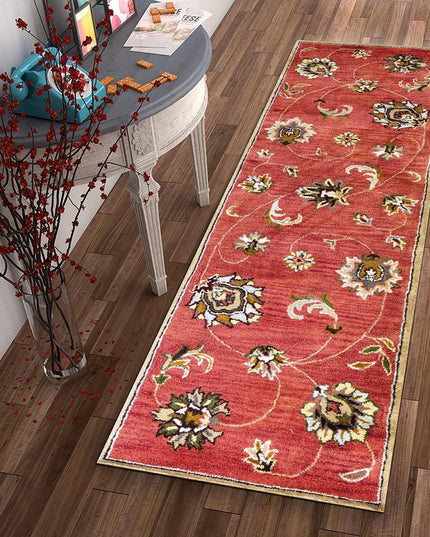 8' X 11' Sienna Gold And Green Wool Floral Vines Hand Tufted Area Rug