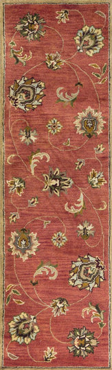 8' X 11' Sienna Gold And Green Wool Floral Vines Hand Tufted Area Rug