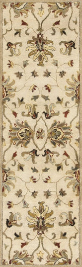 8' Champagne Red And Brown Wool Floral Medallion Hand Tufted Runner Rug
