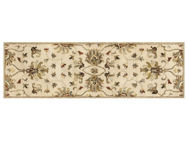8' Champagne Red And Brown Wool Floral Medallion Hand Tufted Runner Rug