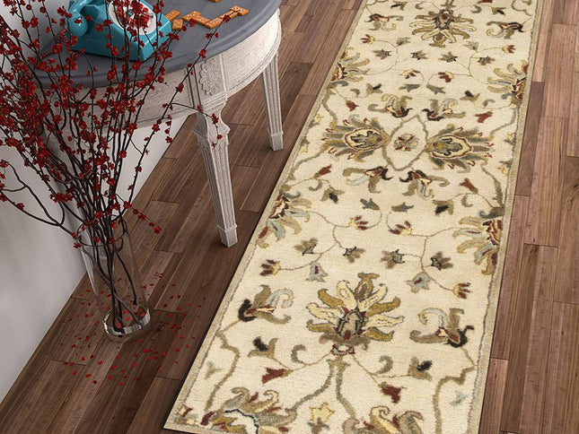 8' Champagne Red And Brown Wool Floral Medallion Hand Tufted Runner Rug