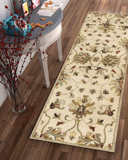 8' Champagne Red And Brown Wool Floral Medallion Hand Tufted Runner Rug