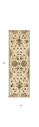 8' Champagne Red And Brown Wool Floral Medallion Hand Tufted Runner Rug