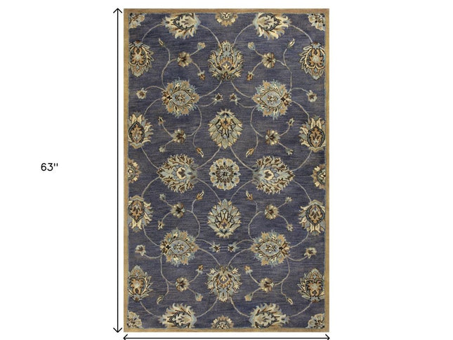 3' X 5' Dark Gray Green And Brown Wool Floral Hand Tufted Area Rug