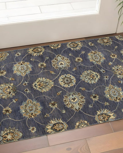 3' X 5' Dark Gray Green And Brown Wool Floral Hand Tufted Area Rug