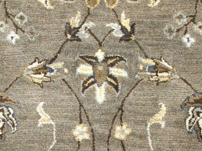 7' Gray Ivory And Brown New Zealand Lambs Wool Floral Hand Tufted Runner Rug