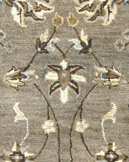 7' Gray Ivory And Brown New Zealand Lambs Wool Floral Hand Tufted Runner Rug
