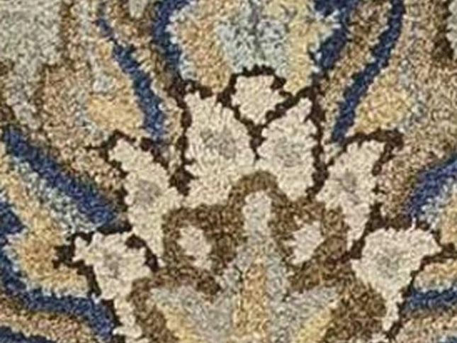 7' Gray Ivory And Brown New Zealand Lambs Wool Floral Hand Tufted Runner Rug