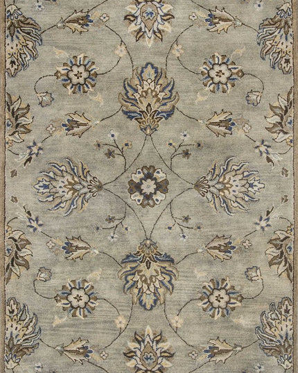 7' Gray Ivory And Brown New Zealand Lambs Wool Floral Hand Tufted Runner Rug