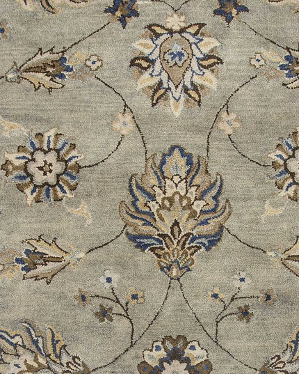 7' Gray Ivory And Brown New Zealand Lambs Wool Floral Hand Tufted Runner Rug