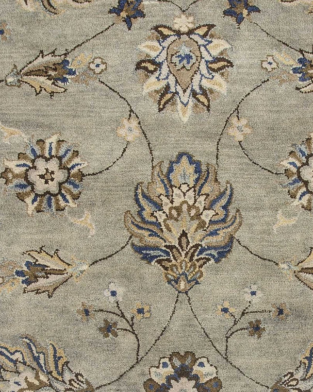 7' Gray Ivory And Brown New Zealand Lambs Wool Floral Hand Tufted Runner Rug