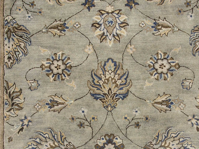 7' Gray Ivory And Brown New Zealand Lambs Wool Floral Hand Tufted Runner Rug