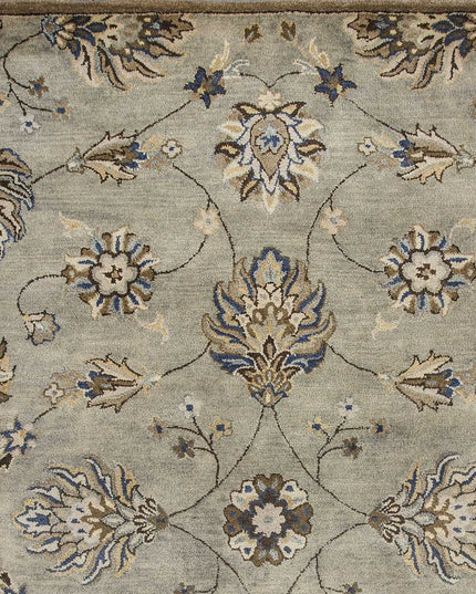 7' Gray Ivory And Brown New Zealand Lambs Wool Floral Hand Tufted Runner Rug