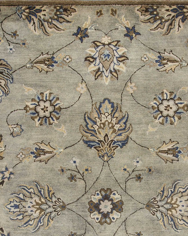 7' Gray Ivory And Brown New Zealand Lambs Wool Floral Hand Tufted Runner Rug