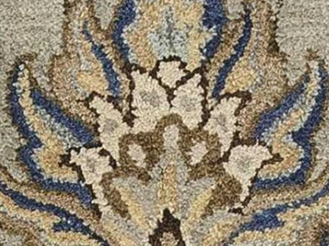 7' Gray Ivory And Brown New Zealand Lambs Wool Floral Hand Tufted Runner Rug