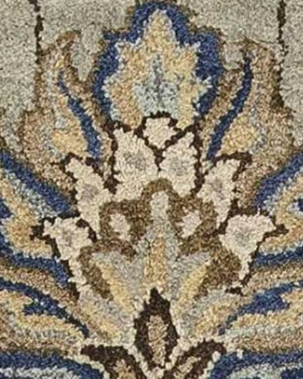 7' Gray Ivory And Brown New Zealand Lambs Wool Floral Hand Tufted Runner Rug