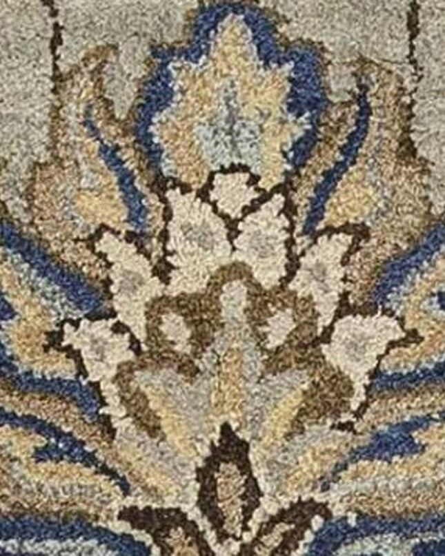 7' Gray Ivory And Brown New Zealand Lambs Wool Floral Hand Tufted Runner Rug