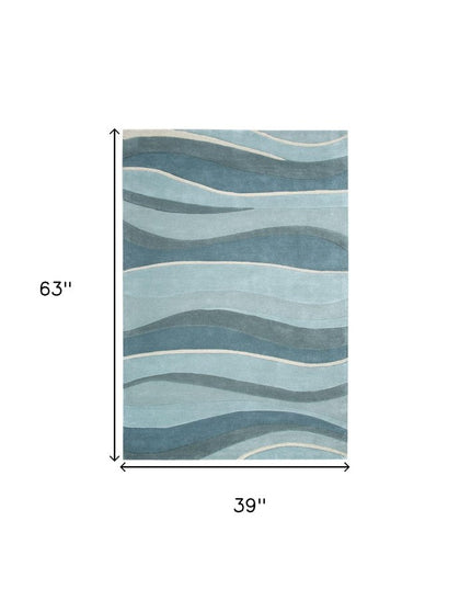 8' X 10' Blue Gray And Ivory Wool Hand Tufted Area Rug