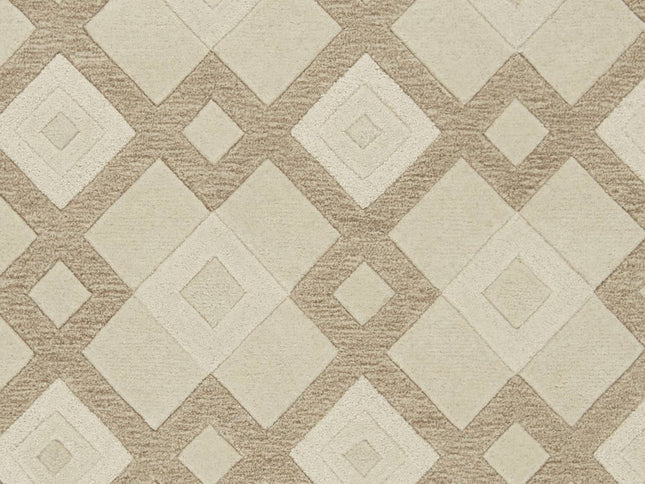 3' X 5' Ivory And Brown Wool Geometric Hand Tufted Area Rug