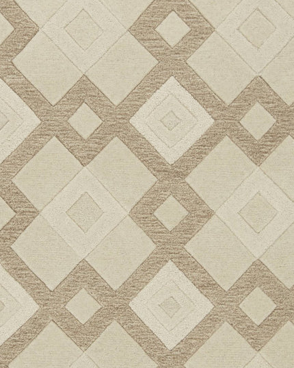 3' X 5' Ivory And Brown Wool Geometric Hand Tufted Area Rug