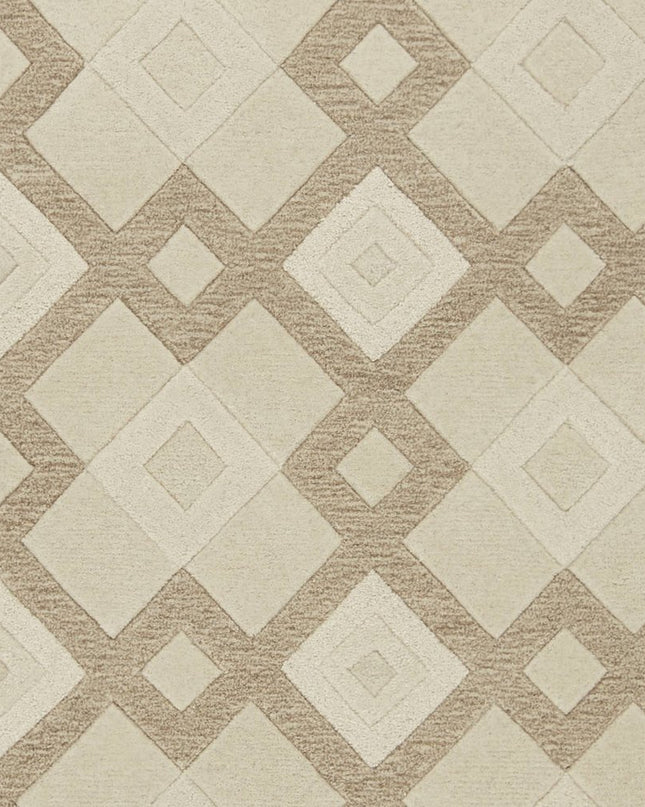 3' X 5' Ivory And Brown Wool Geometric Hand Tufted Area Rug