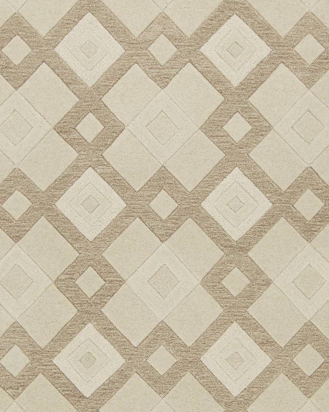 3' X 5' Ivory And Brown Wool Geometric Hand Tufted Area Rug