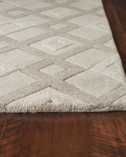 3' X 5' Ivory And Brown Wool Geometric Hand Tufted Area Rug