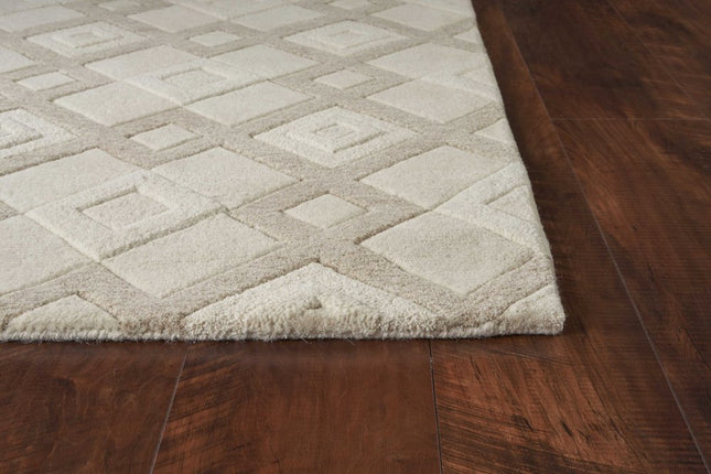 3' X 5' Ivory And Brown Wool Geometric Hand Tufted Area Rug