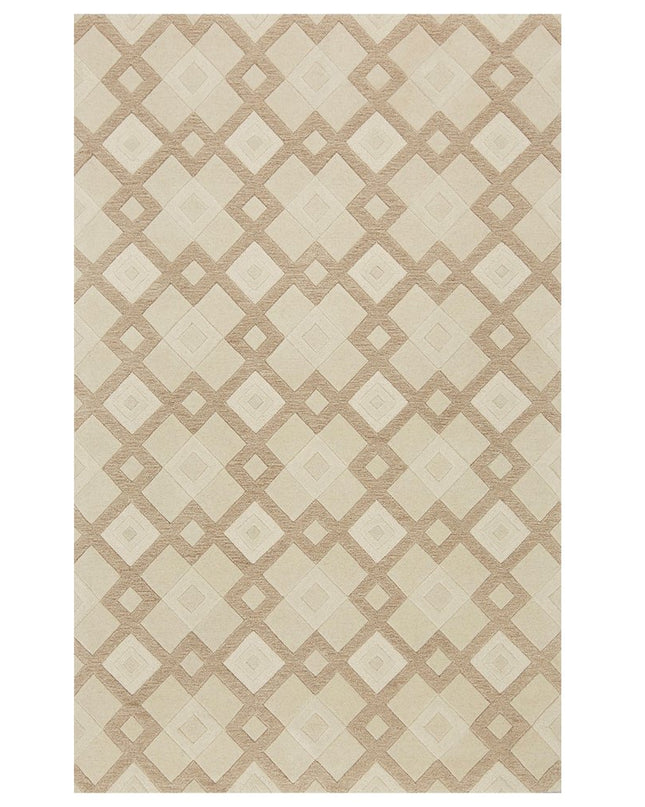 3' X 5' Ivory And Brown Wool Geometric Hand Tufted Area Rug