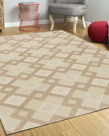 3' X 5' Ivory And Brown Wool Geometric Hand Tufted Area Rug