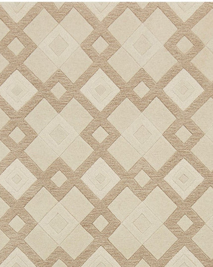 3' X 5' Ivory And Brown Wool Geometric Hand Tufted Area Rug