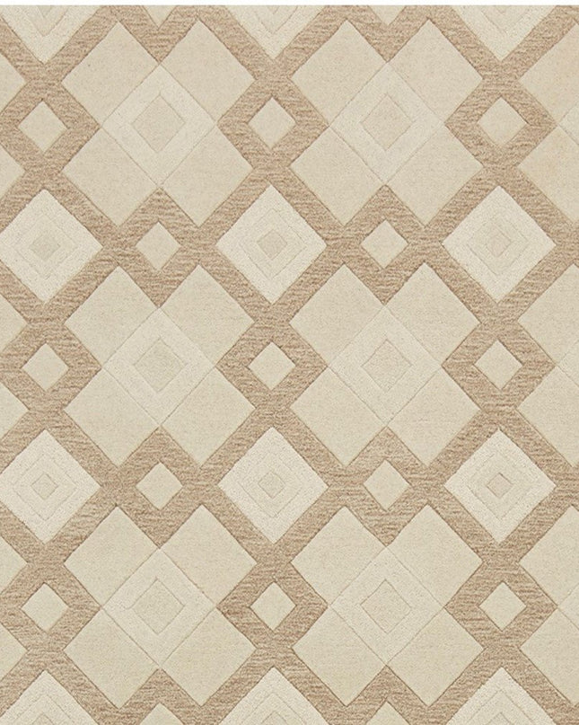 3' X 5' Ivory And Brown Wool Geometric Hand Tufted Area Rug