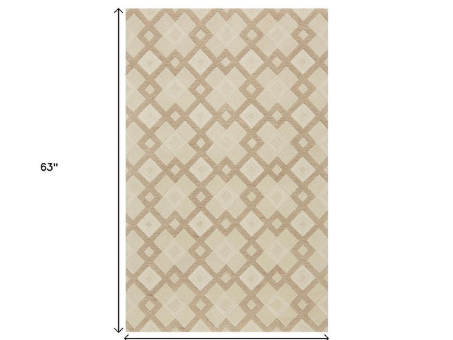 3' X 5' Ivory And Brown Wool Geometric Hand Tufted Area Rug