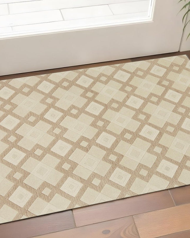 3' X 5' Ivory And Brown Wool Geometric Hand Tufted Area Rug