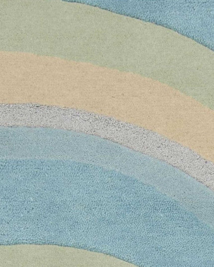 8' X 10' Blue Beige And Green Wool Abstract Hand Tufted Area Rug