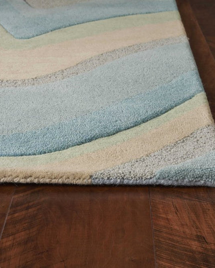 8' X 10' Blue Beige And Green Wool Abstract Hand Tufted Area Rug