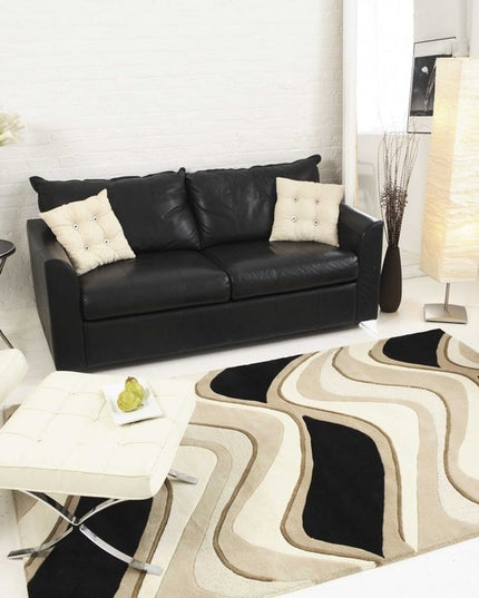 8' X 11' Beige And Black Wool Abstract Hand Tufted Area Rug