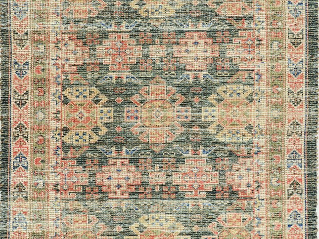 8' X 11' Brick Red Green And Brown Jute Southwestern Handmade Distressed Area Rug