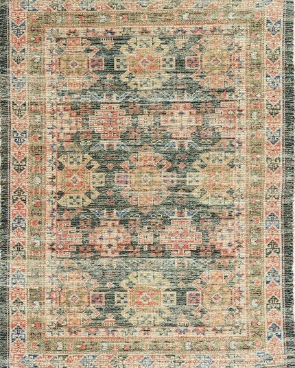 8' X 11' Brick Red Green And Brown Jute Southwestern Handmade Distressed Area Rug