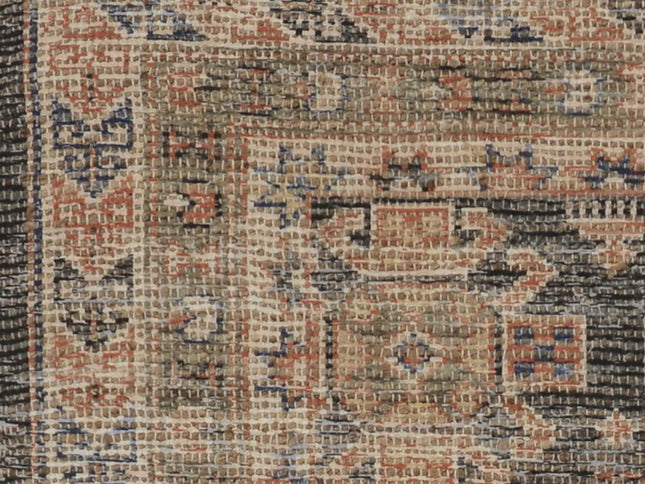 8' X 11' Brick Red Green And Brown Jute Southwestern Handmade Distressed Area Rug