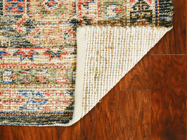 8' X 11' Brick Red Green And Brown Jute Southwestern Handmade Distressed Area Rug