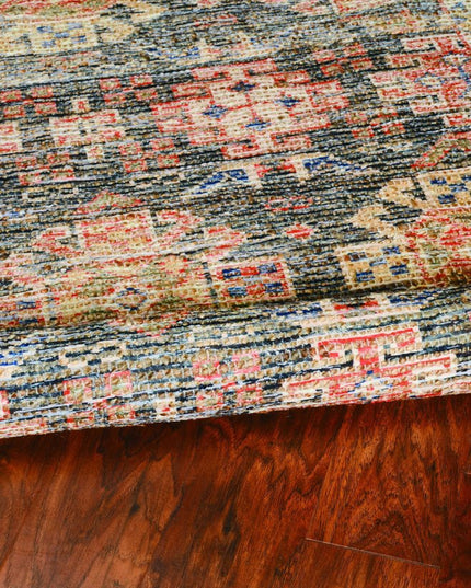 8' X 11' Brick Red Green And Brown Jute Southwestern Handmade Distressed Area Rug