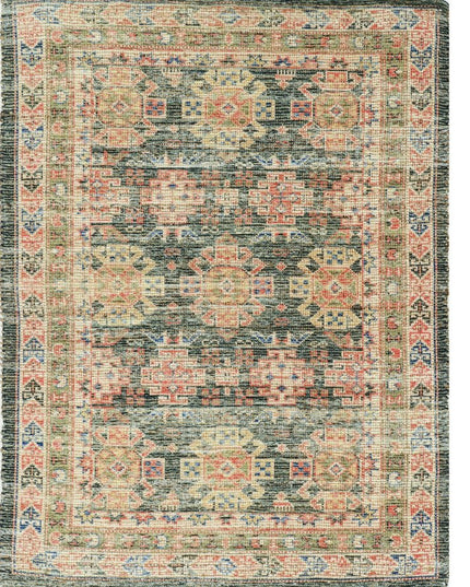 8' X 11' Brick Red Green And Brown Jute Southwestern Handmade Distressed Area Rug