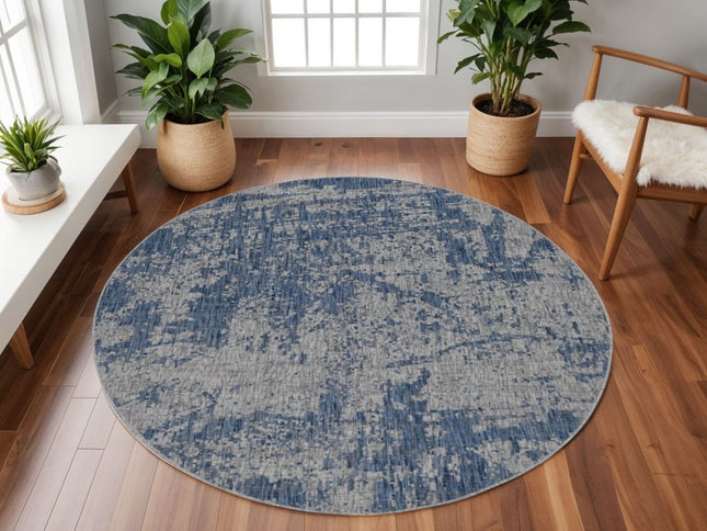 8' Gray Abstract Round Rug