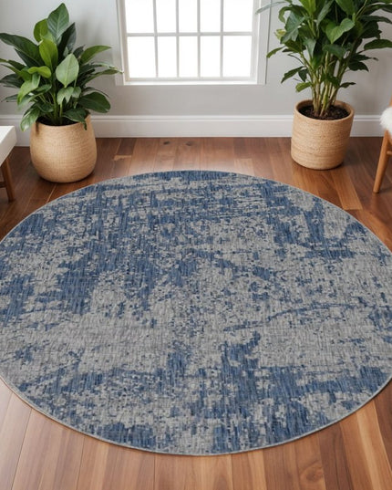 8' Gray Abstract Round Rug