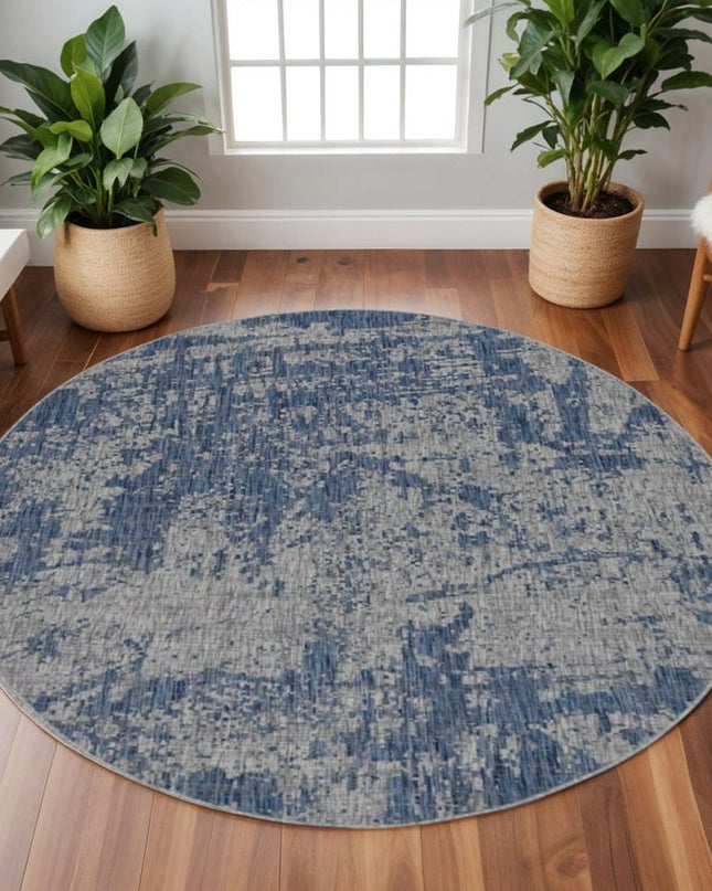 8' Gray Abstract Round Rug