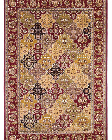 5' X 8' Red Orange And Black Quatrefoil Area Rug