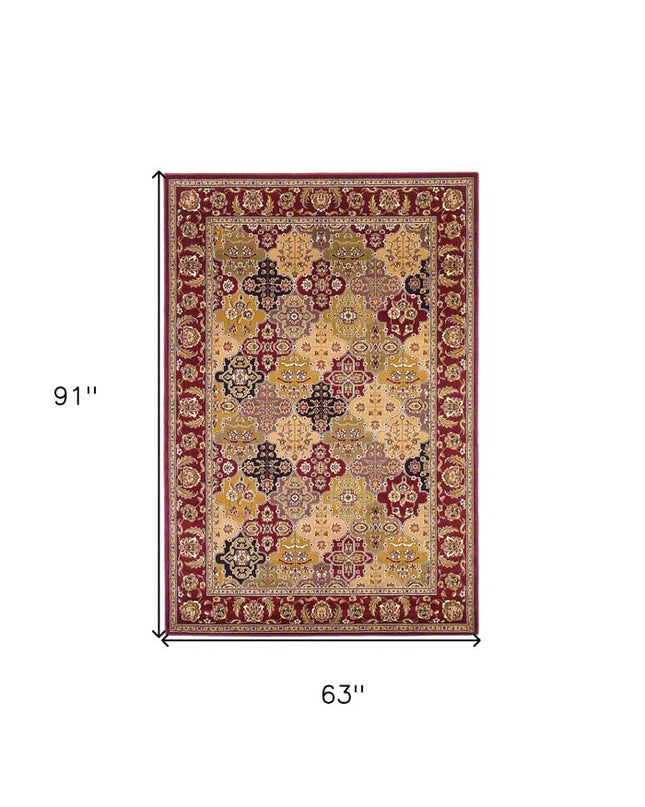 5' X 8' Red Orange And Black Quatrefoil Area Rug